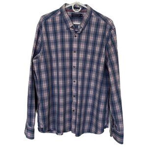 Fish Hippie Solace Collection White Blue Plaid Button Down Shirt XL Long Sleeve